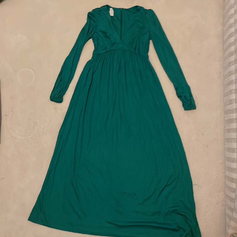 Green Vintage Gathered Sleeve Maxi Dress